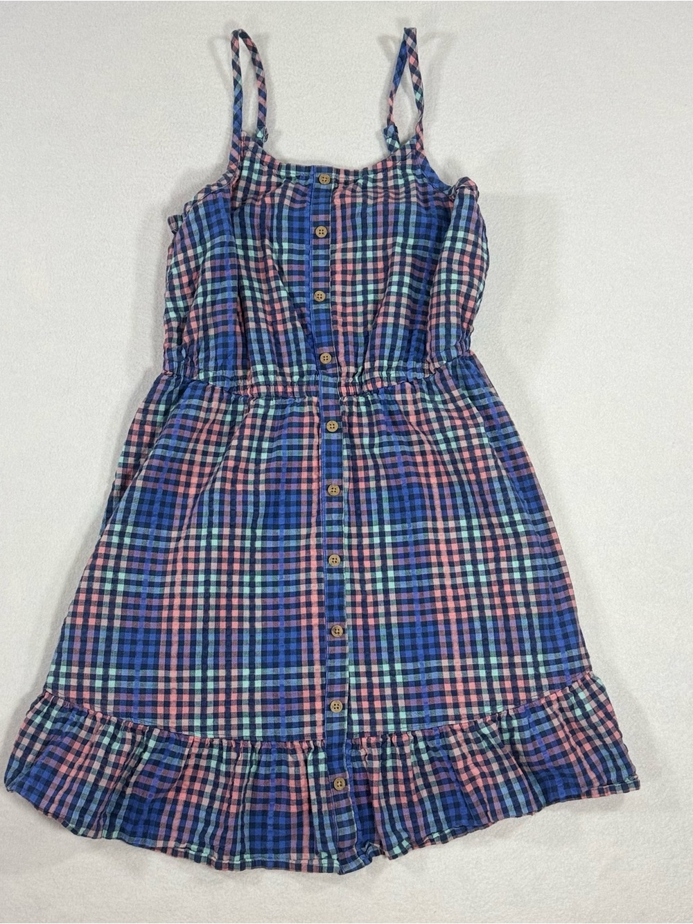 SO Girls’ Button Up Sundress Multicolor Gingham Strappy Midi  Size Large 10/12